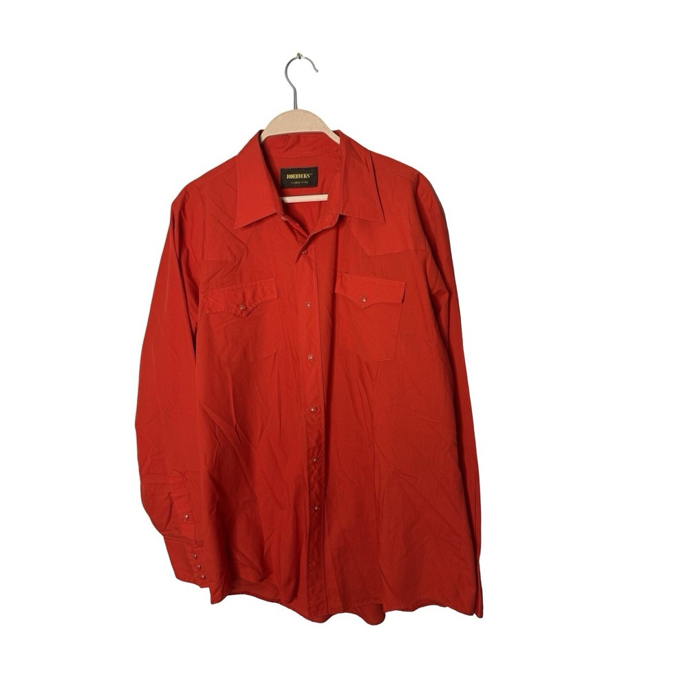 Vintage Genuine Roebucks Western Shirt Mens‎ XL 17  Red Pearl Snap Rodeo Ranch